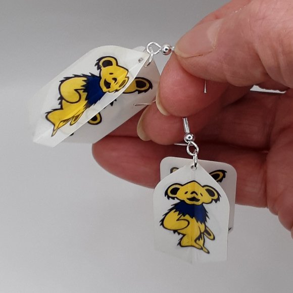 1987 Vintage Grateful Dead GDM Handcrafted Dart Flight Earrings Dancing Bears - Picture 4 of 14
